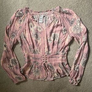 Blush Floral Blouse with Corset Belt Detail